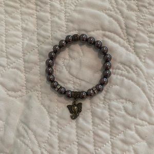 Grey Pearl Diamond Elephant Charm Bracelet
